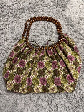 Y2K Large Floral Bag with Wooden Beaded Straps